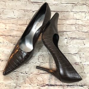 Nine West Doug Heels Brown Faux Crocodile Print